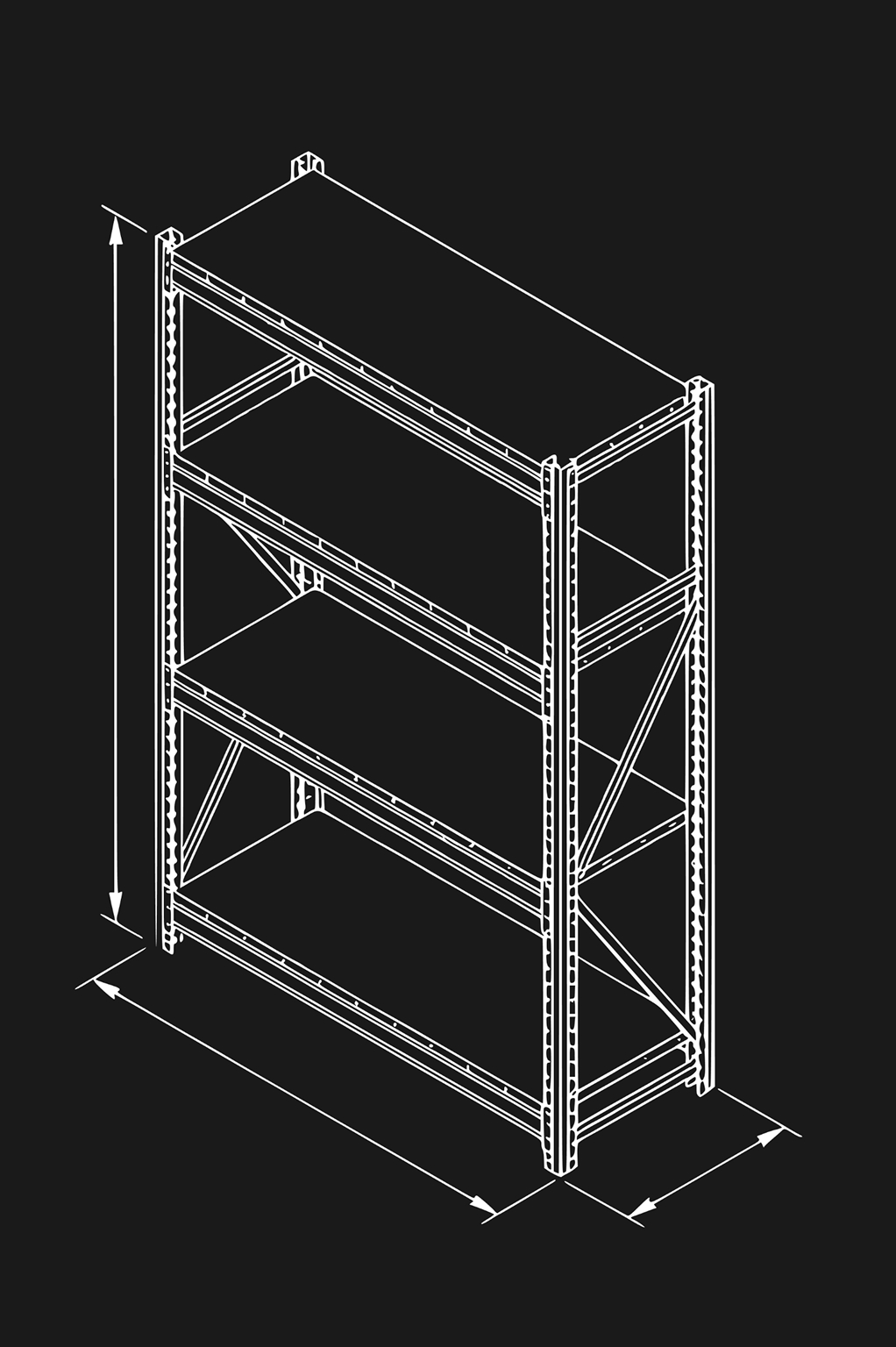 Стеллаж среднегрузовой MS PRO 2500x900x800 (4 яруса) - схема 3